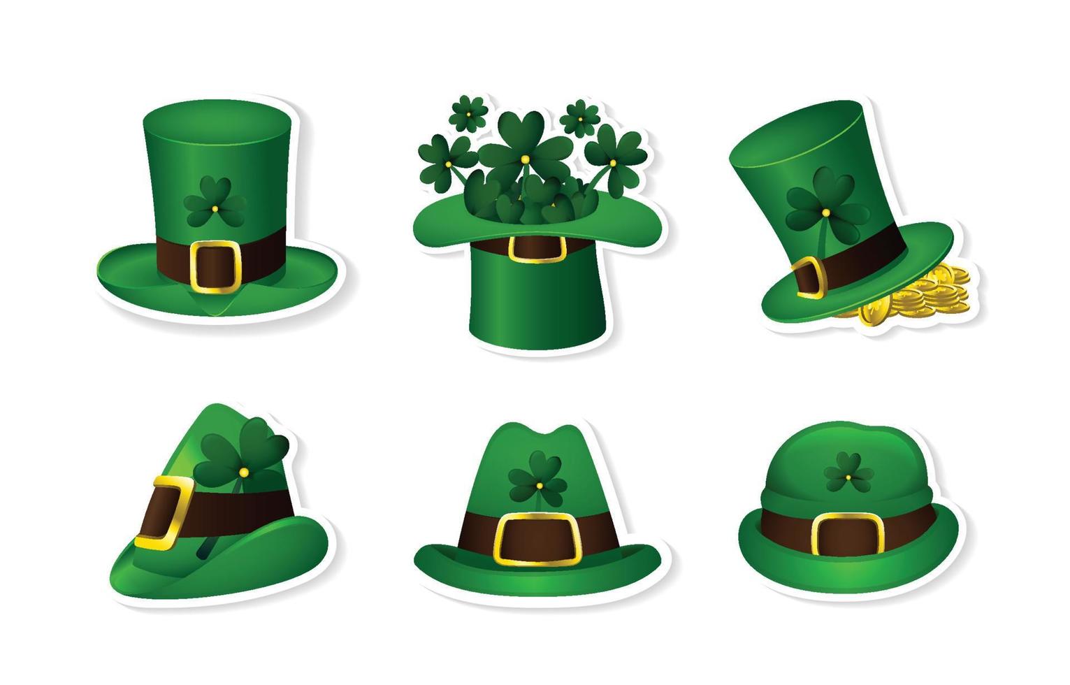 conjunto de pegatinas de sombrero verde de duende del día de san patricio vector