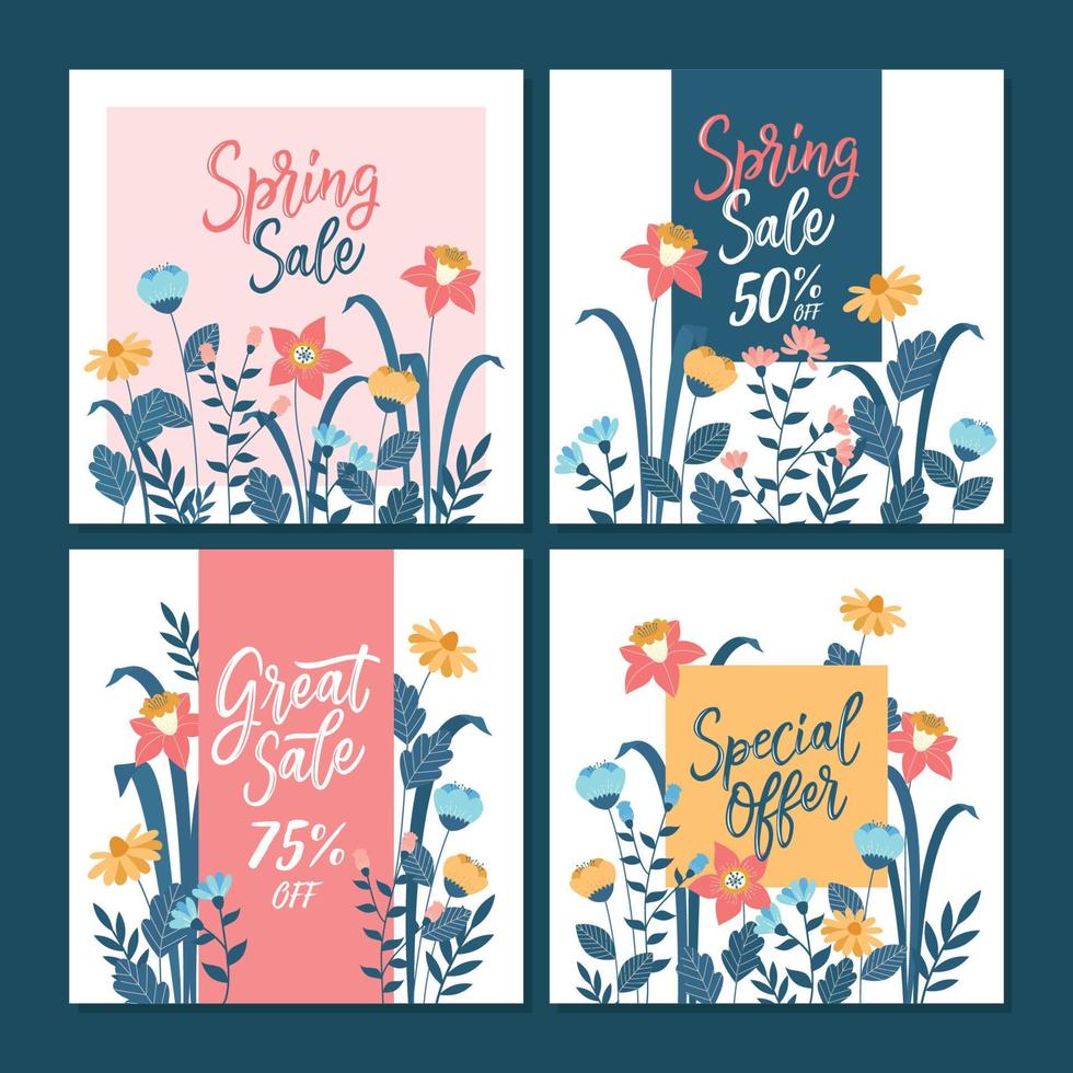 Spring Floral Sale Social Media Post Template vector