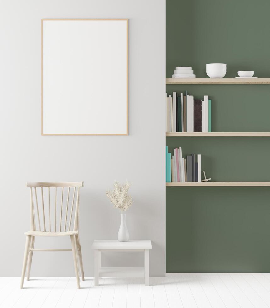 The living room is decorated with chairs, picture frames and flower vases. photo