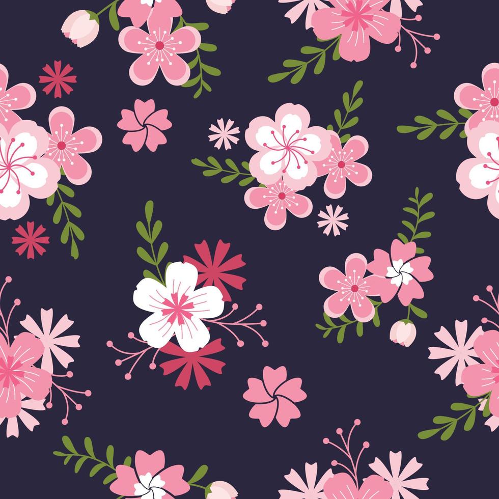 Beautiful Cherry Blossoms Seamless Pattern vector