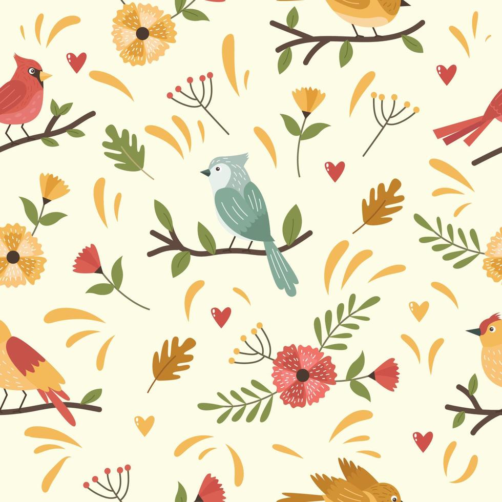 Spring Birds Seamless Pattern vector