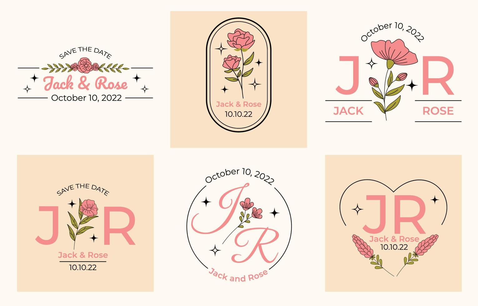 Wedding Monogram Initial Flower Set vector