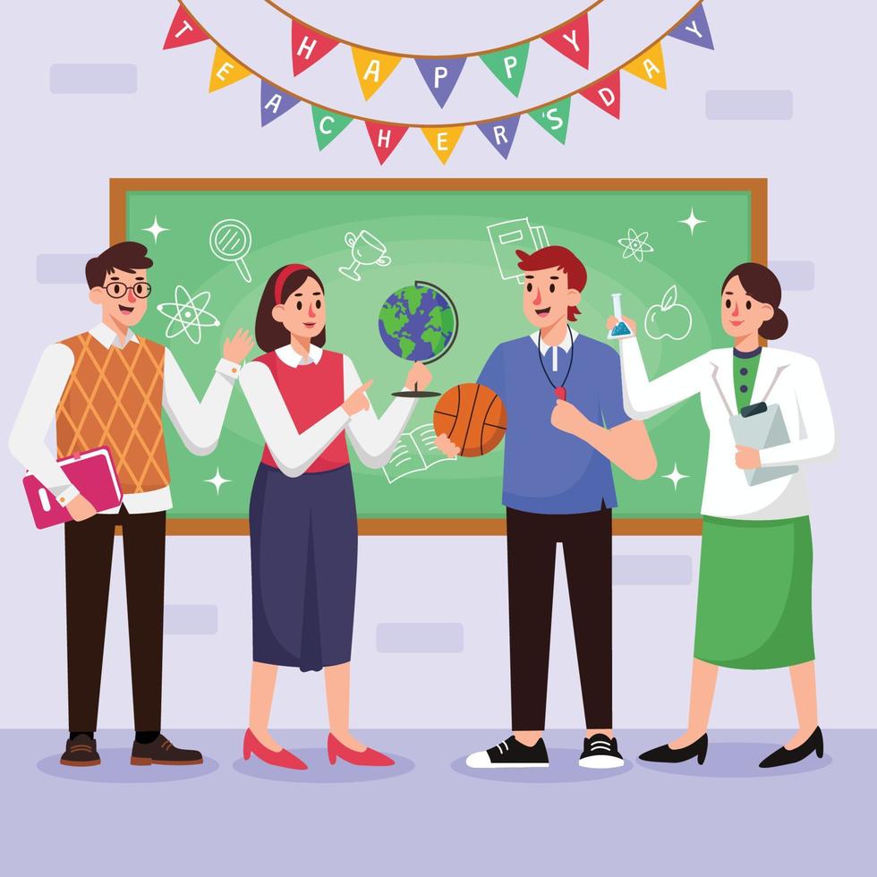 Teacher's Day Characters With Various Fields vector