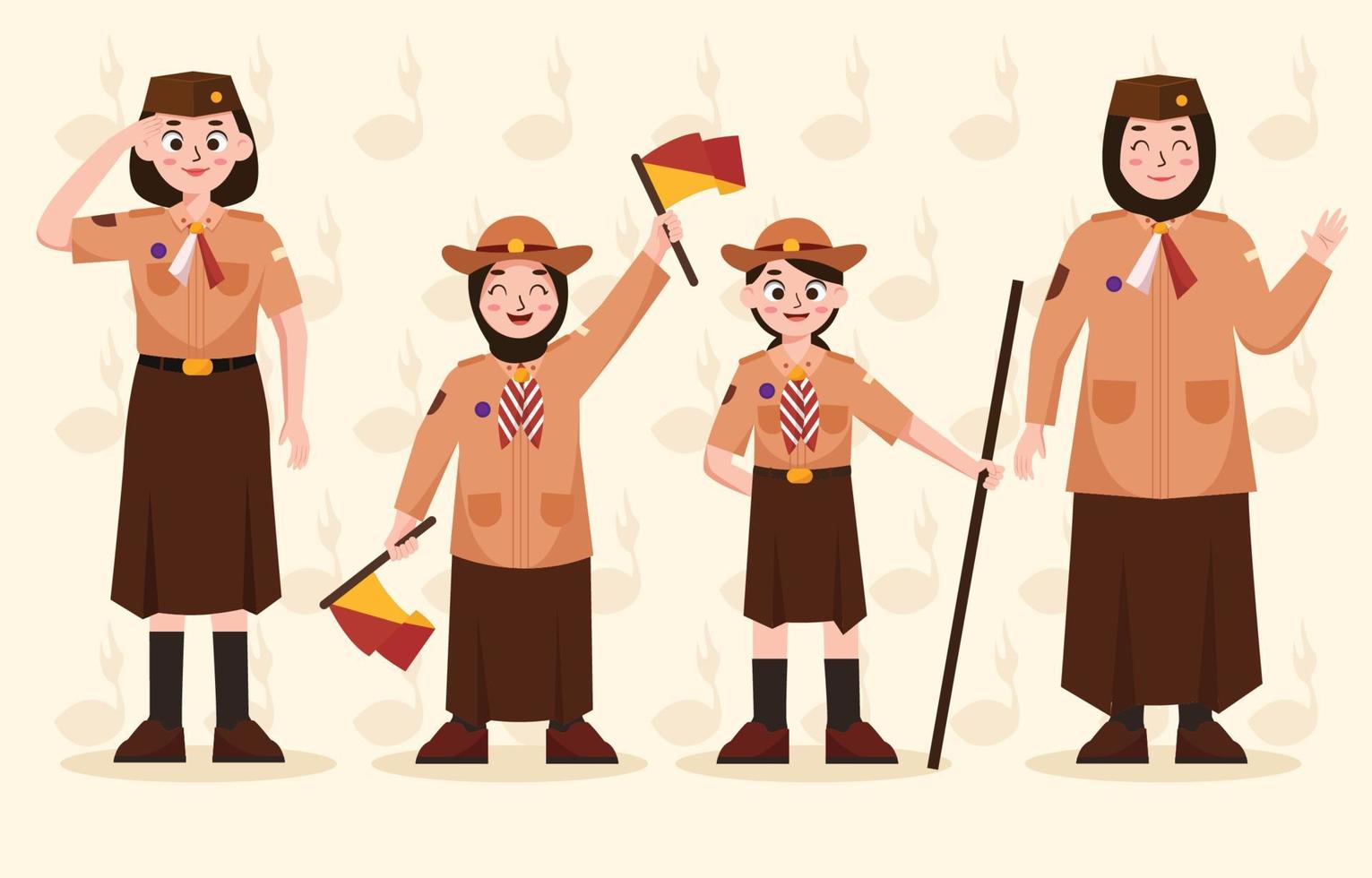 Girls Scout Day Characters Collection vector