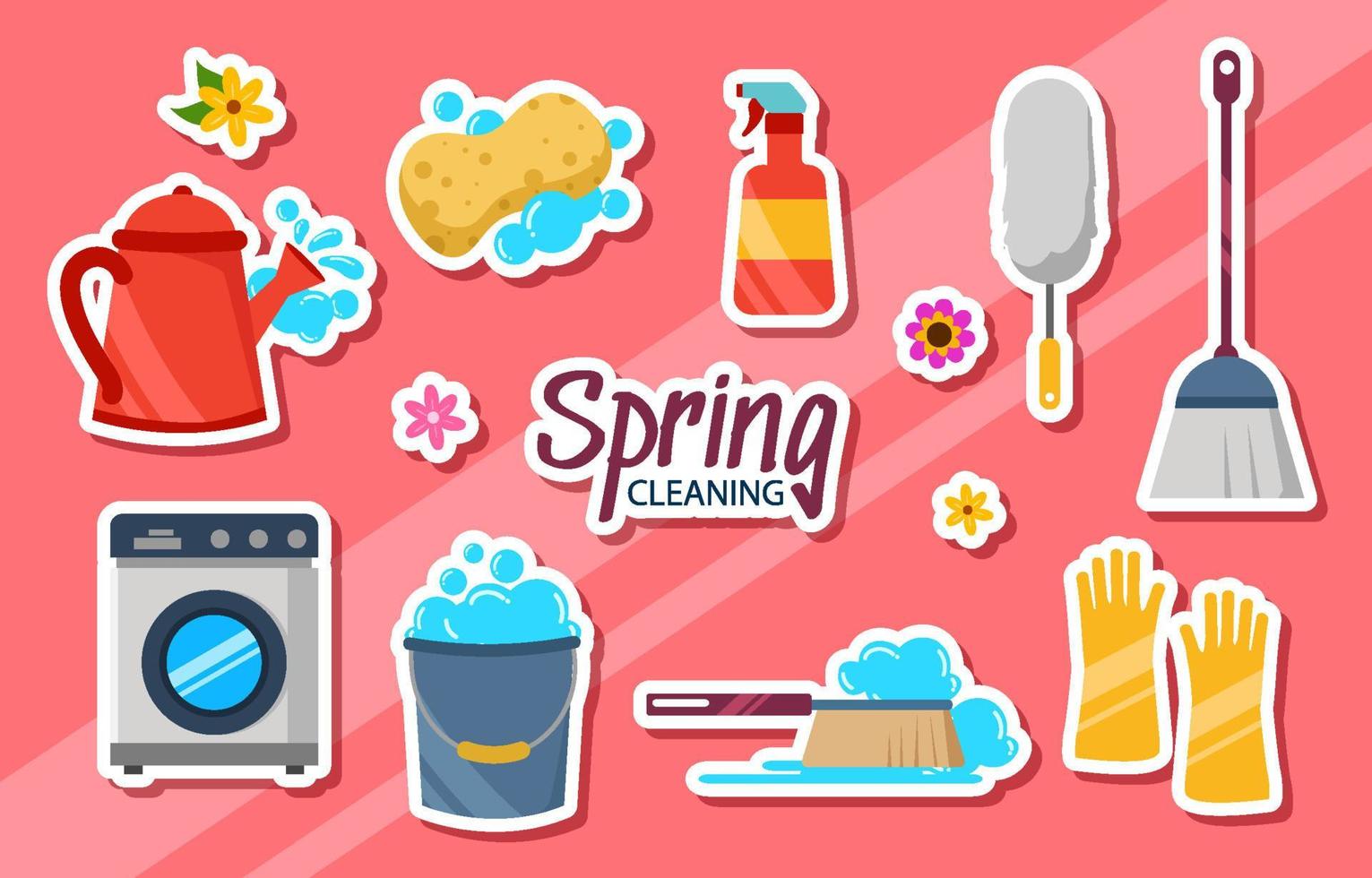 Spring Cleaning Element Sticker Set vector