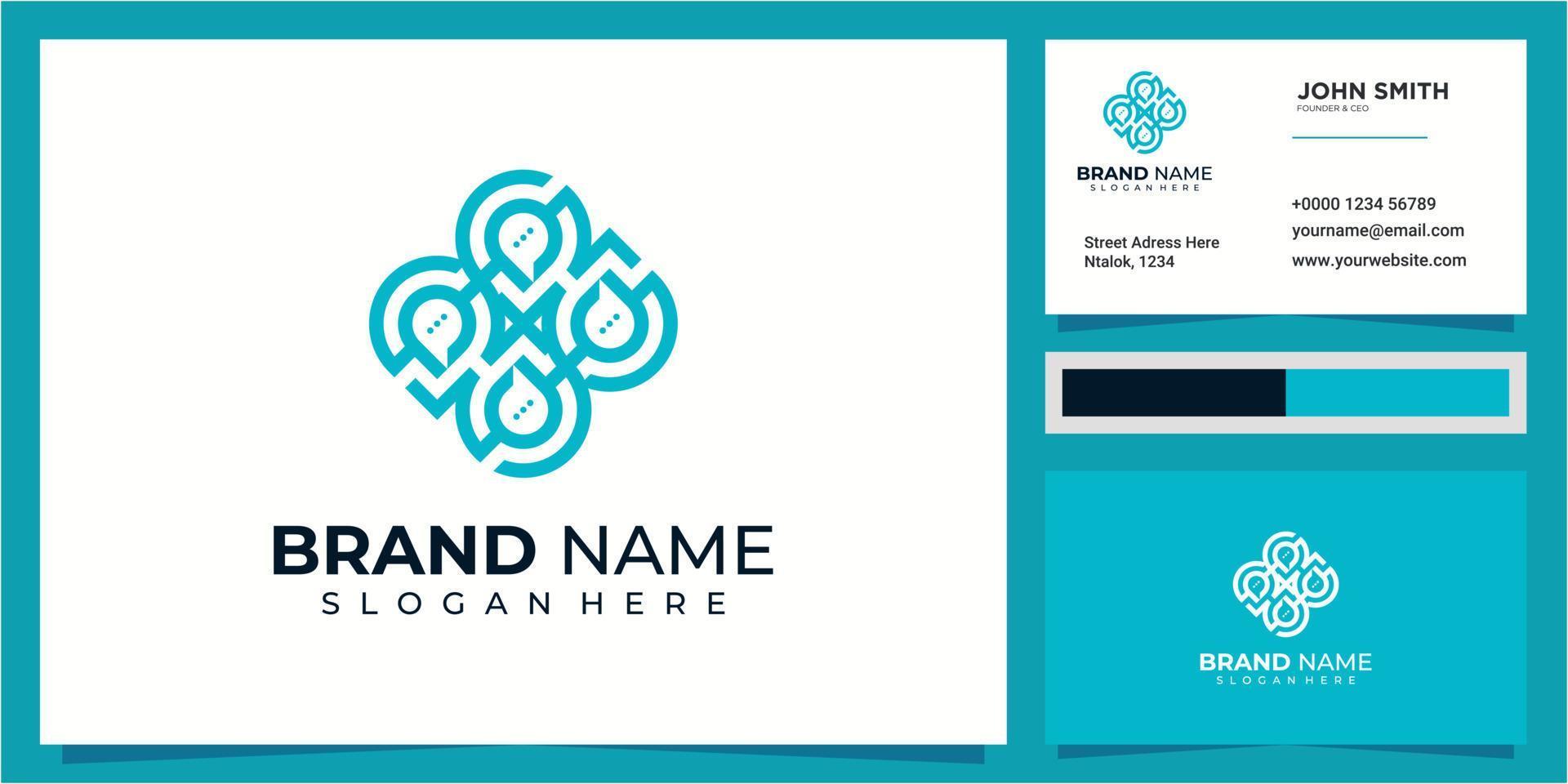 Chat bubble pin map icon logo community with business card icon. location chat community logo design vector