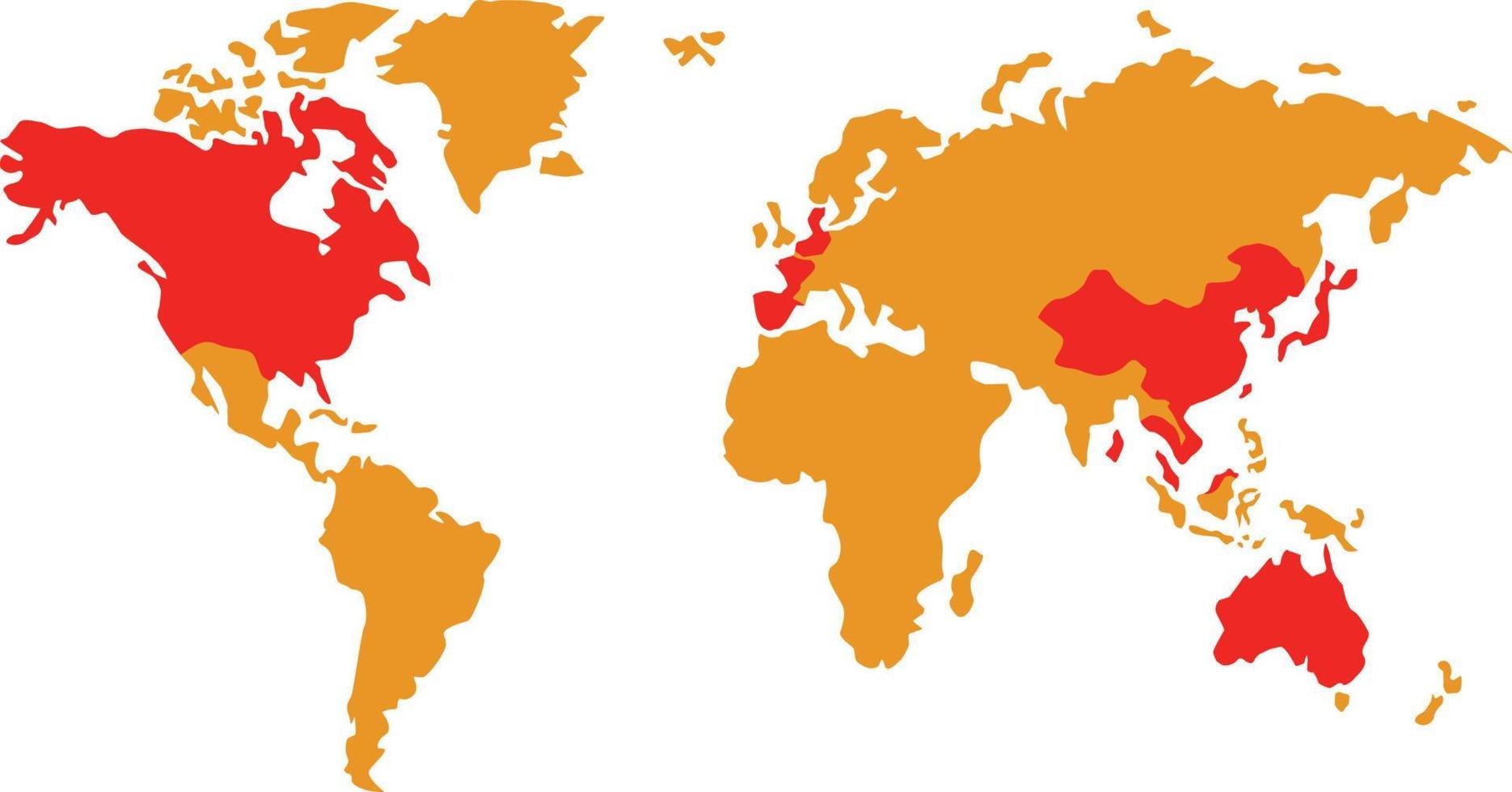 plantilla de mapa mundial con continentes, américa del norte y del sur, europa y asia, áfrica y australia vector