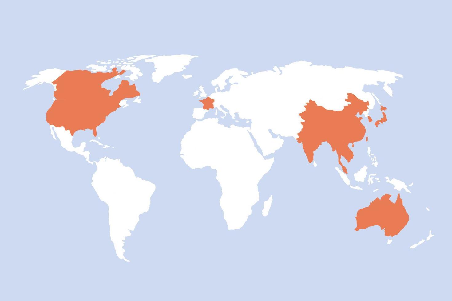 World map template with continents, North and South America, Europe and Asia, Africa and Australia vector