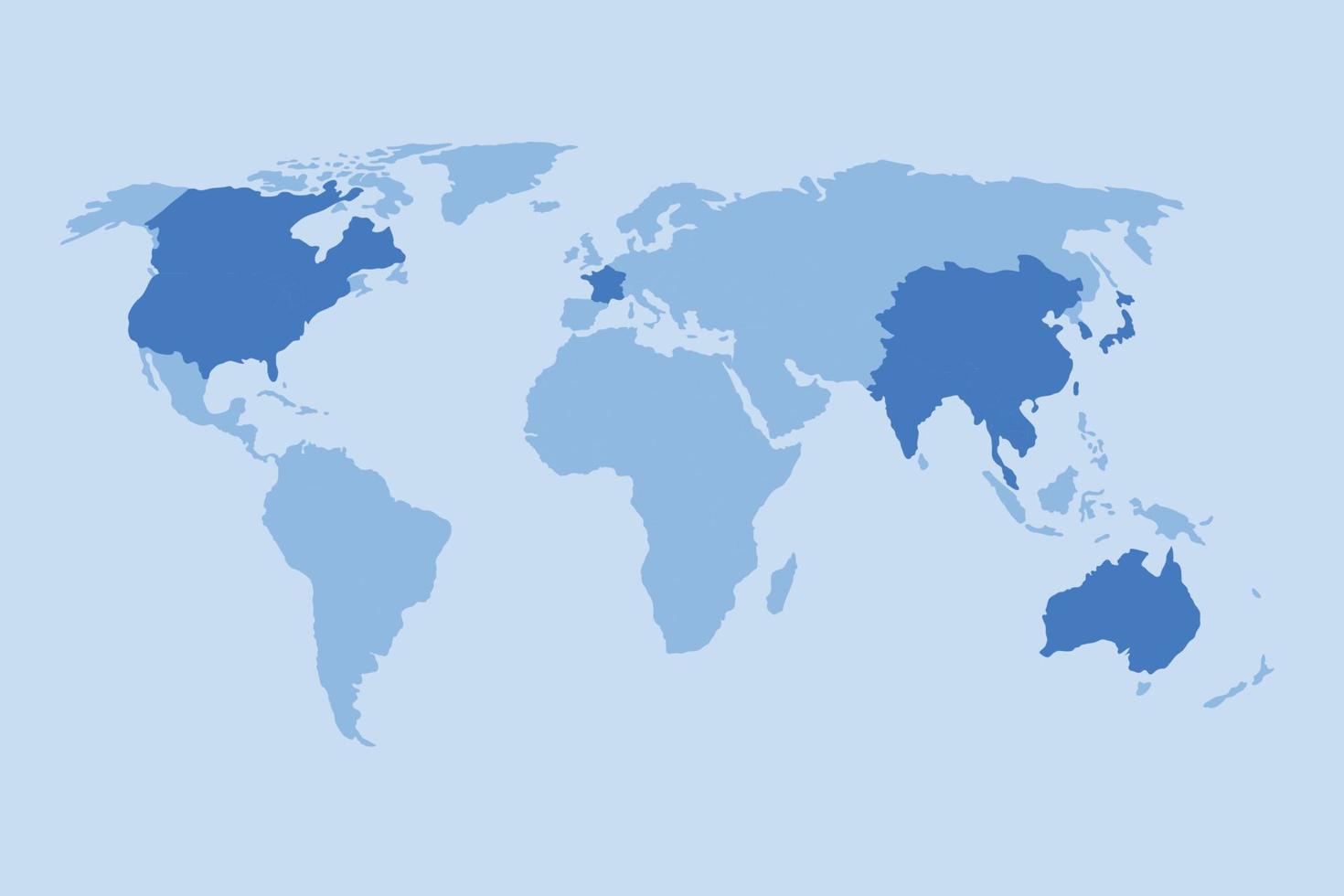 plantilla de mapa mundial con continentes, américa del norte y del sur, europa y asia, áfrica y australia vector