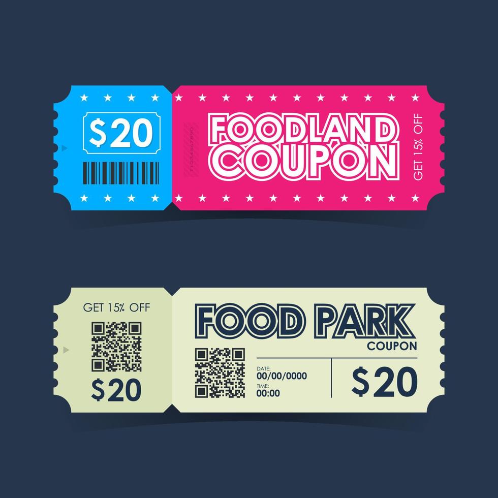 Food park and foodland coupon ticket card. Retro element template for design. Vector illustration