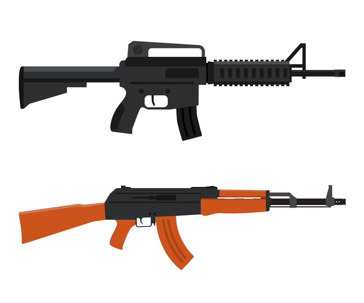 Gun Weapon. M16 amd AK47. Vector illustration