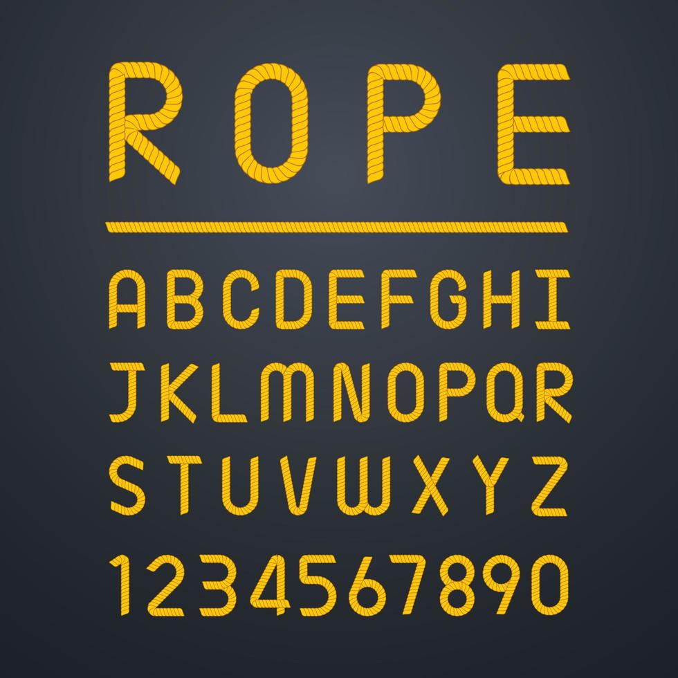 Rope font alphabet and number. Element for graphics design. Vector illustration
