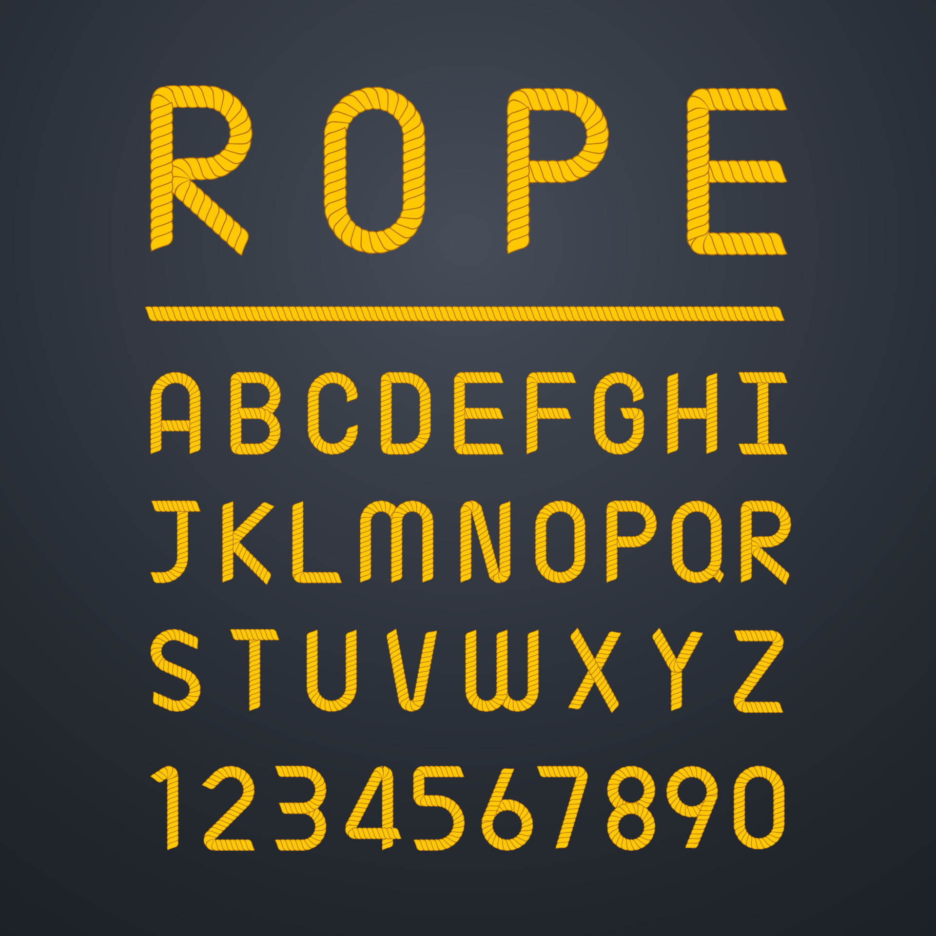 Rope font alphabet and number. Element for graphics design. Vector