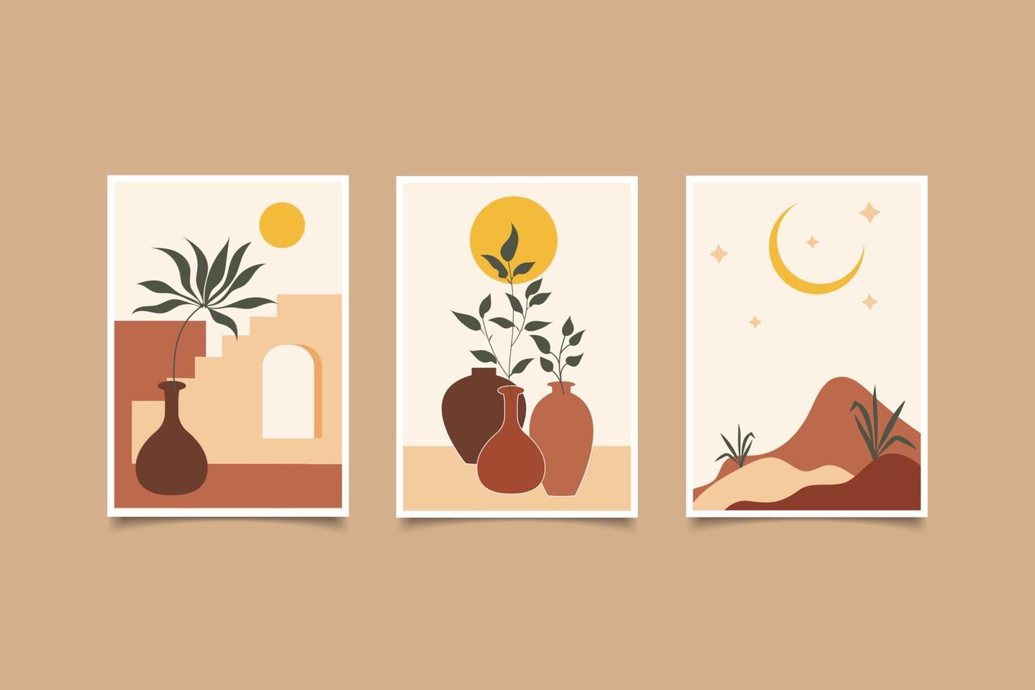 set of prints  boho contemporary modern wall art design collection vector