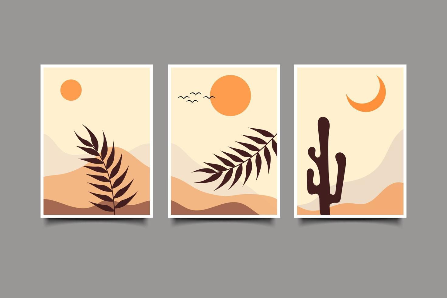 set of three modern wall art landscape decoration vector