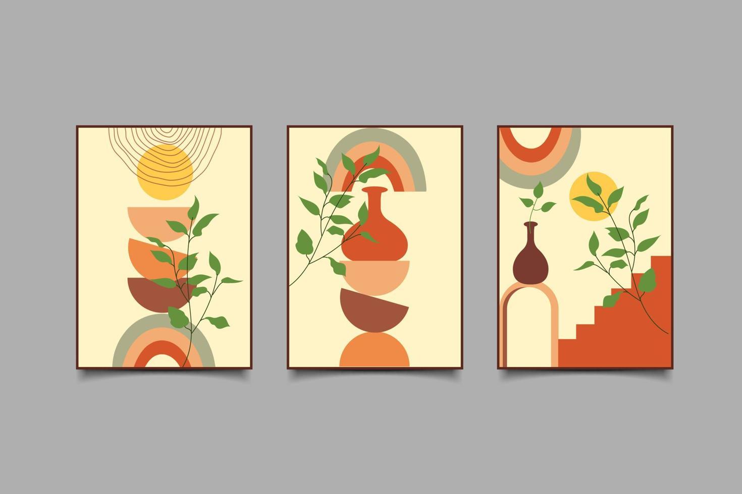 Boho contemporary wall art set with rainbow collection vector