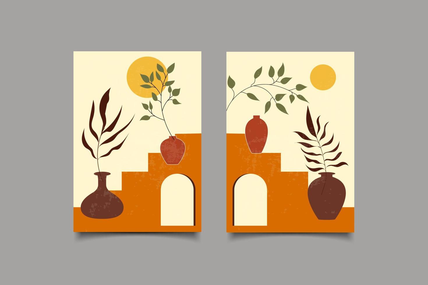 boho contemporary modern wall art set collection vector