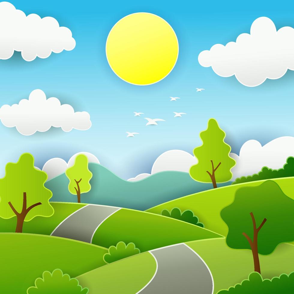 beauty paper cut landscape view background vector
