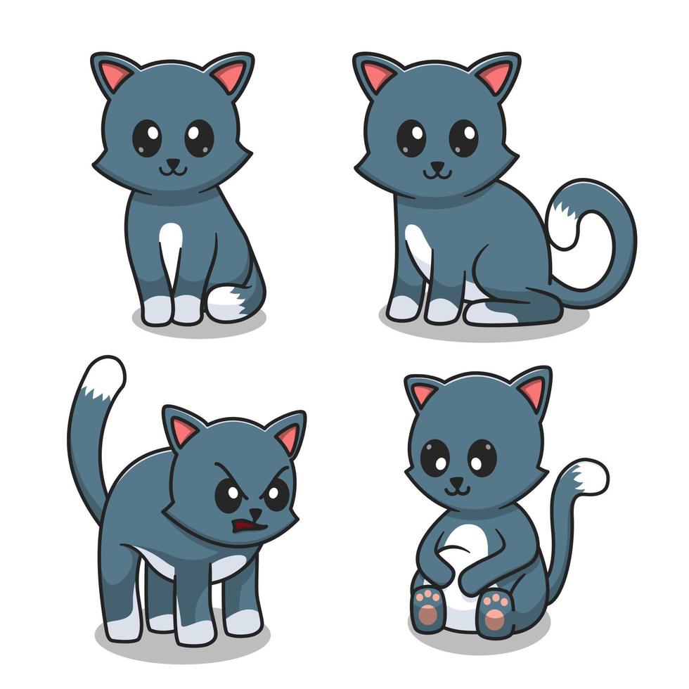 Set of cute cat cartoon flat illustrations vector
