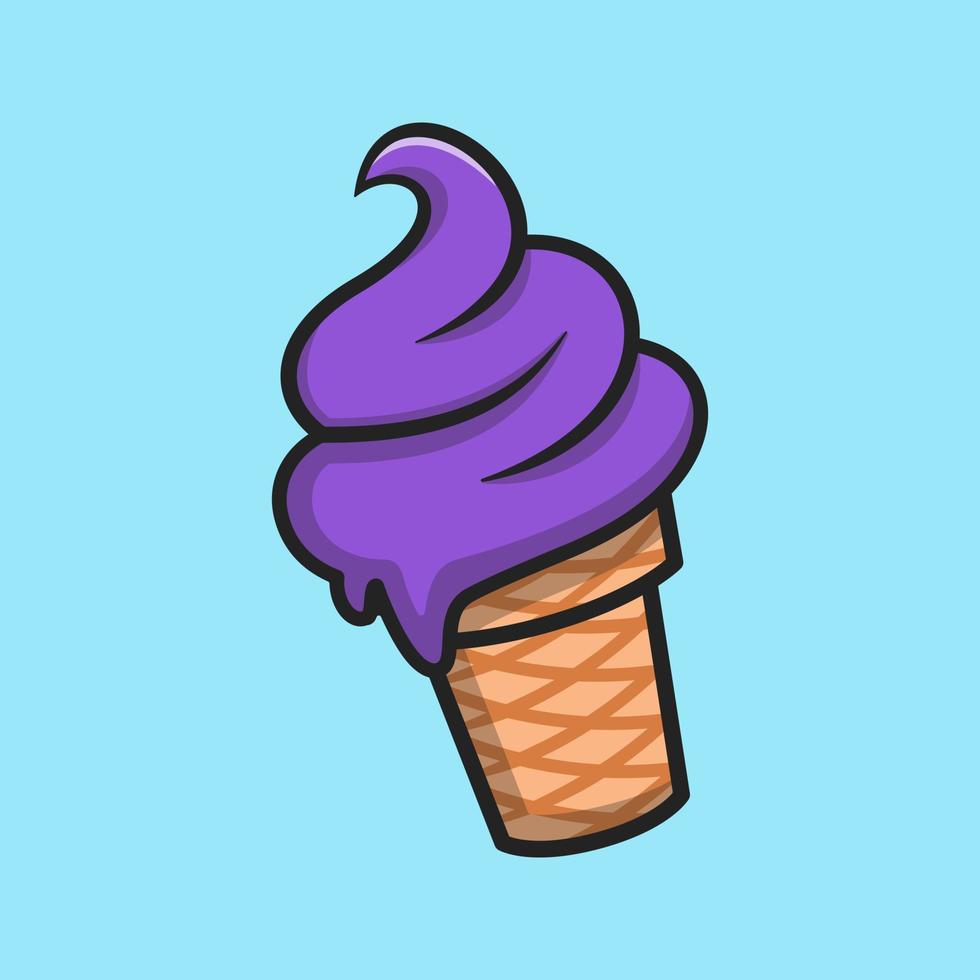 Blueberry ice cream cone cartoon vector icon illustration