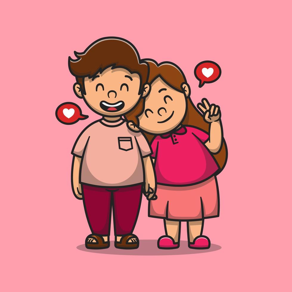 Valentines day cute couple cartoon flat illustration vector