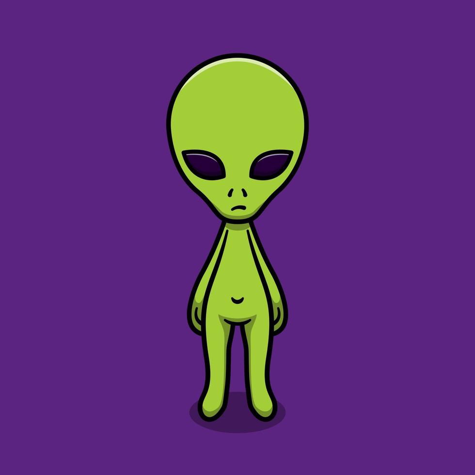 Ilustración de icono de vector de dibujos animados alienígena lindo