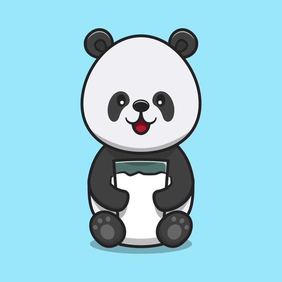 Cute panda drink fresh milk cartoon vector icon illustration