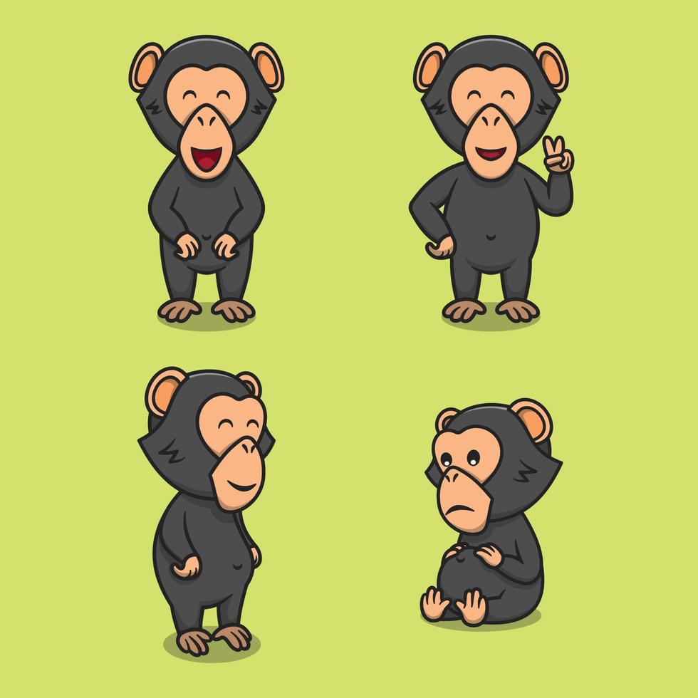 conjunto de lindas ilustraciones planas de dibujos animados de chimpancés vector