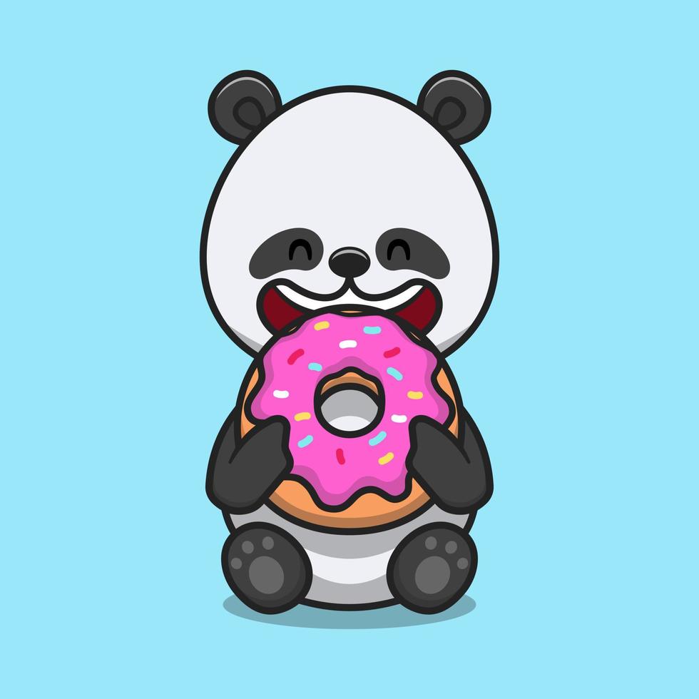 lindo panda comiendo donut dibujos animados vector icono ilustración