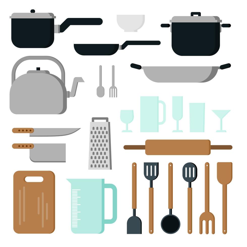 Kitchen utensils vector icon illustration set