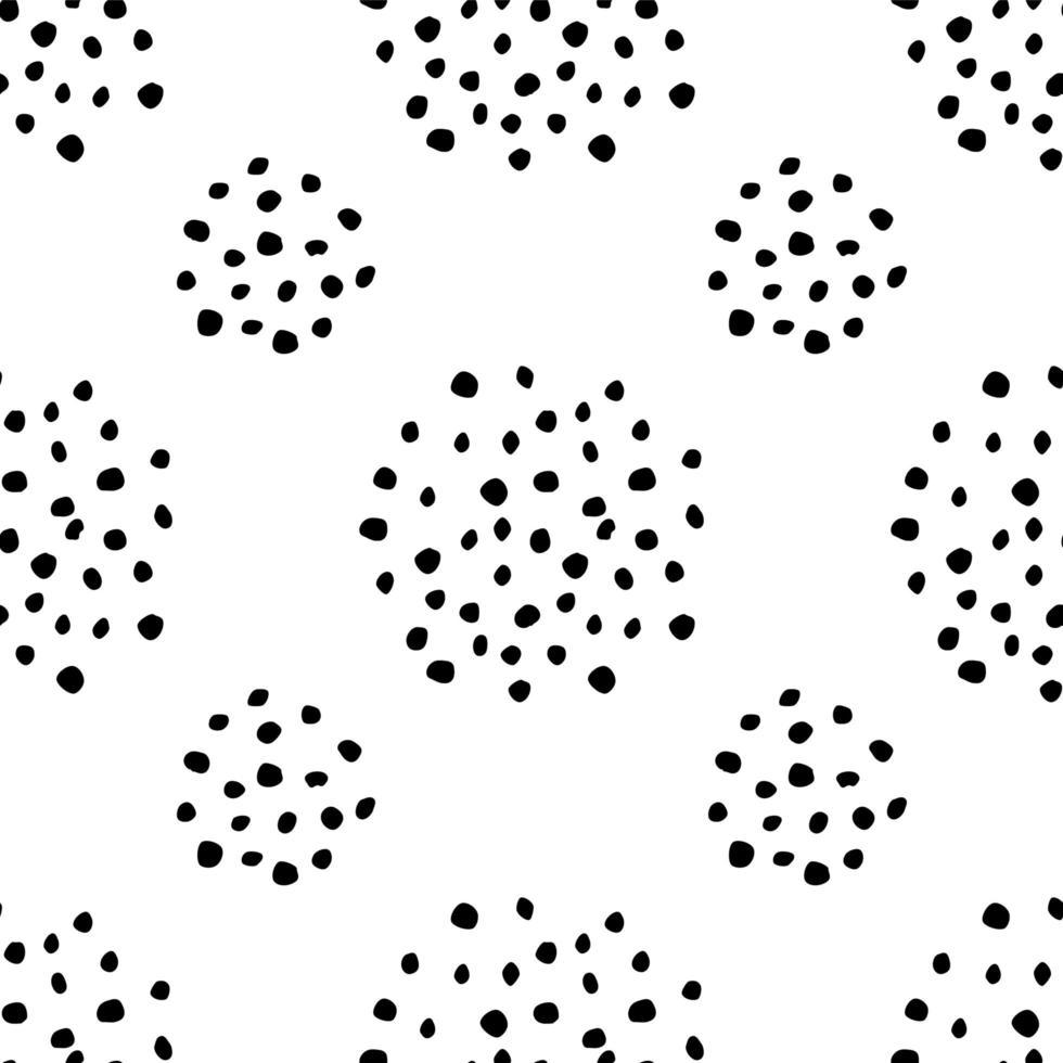 Doodle Dots Seamless Pattern. Black and white dotted background. Grungy painted ornament. Vector illustration. Wallpaper, furniture fabric, textile.