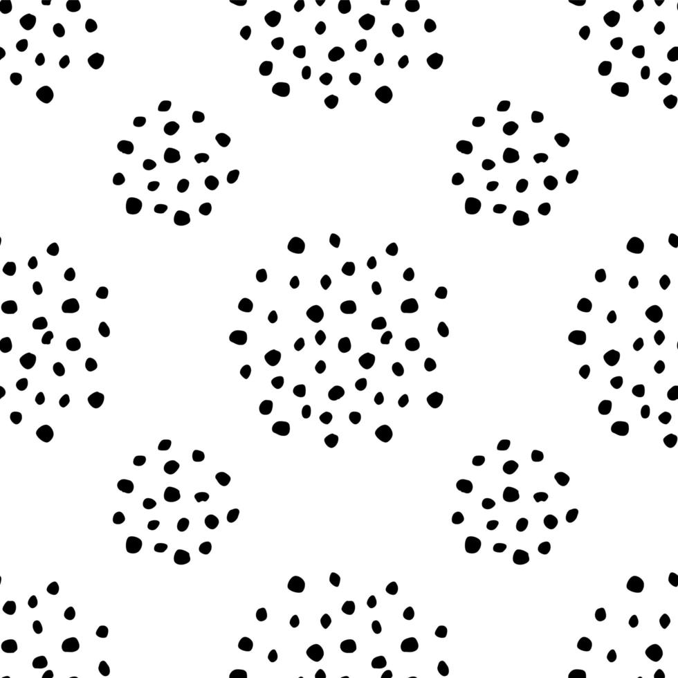 Doodle Dots Seamless Pattern. Black and white dotted background. Grungy painted ornament. Vector illustration. Wallpaper, furniture fabric, textile.