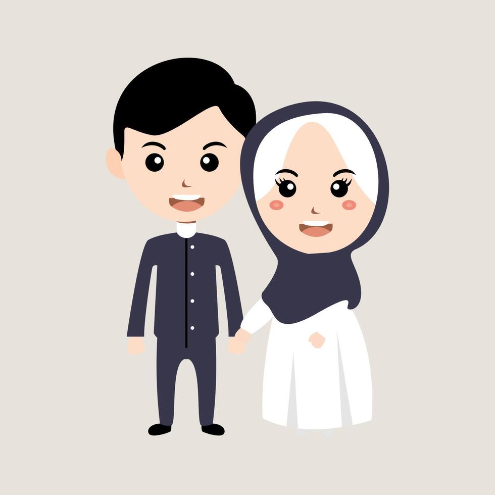 Cute muslim cartoon for wedding card vector