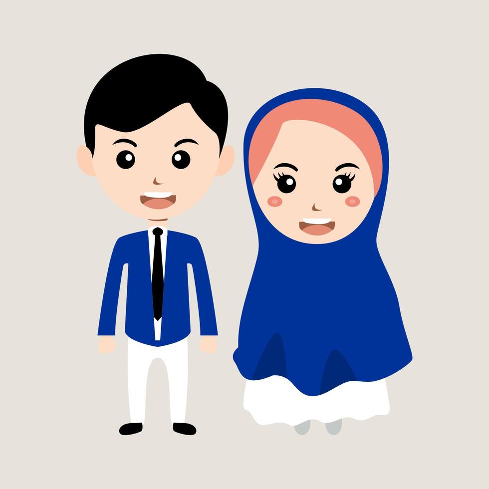 Cute muslim cartoon for wedding card vector