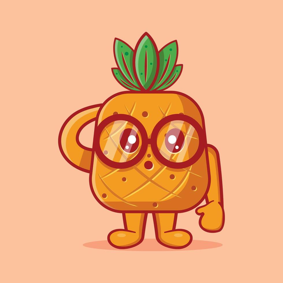 nerd pineapple fruit mascot isolated cartoon vector illustration