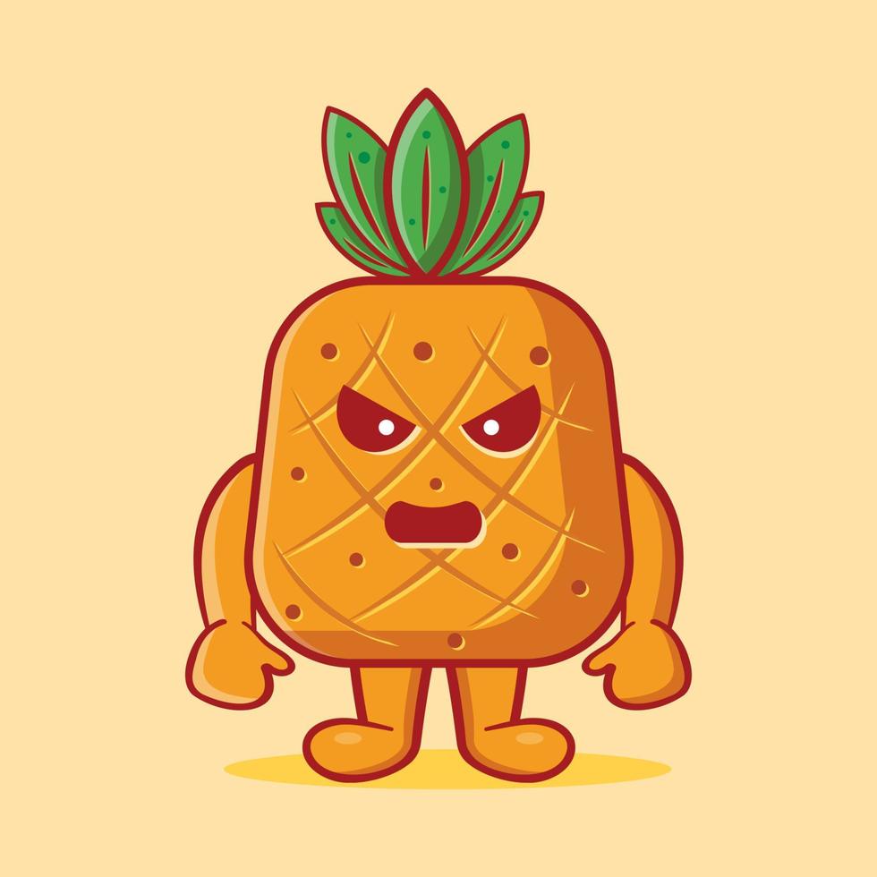 cute pineapple fruit character mascot with angry gesture isolated cartoon vector illustration