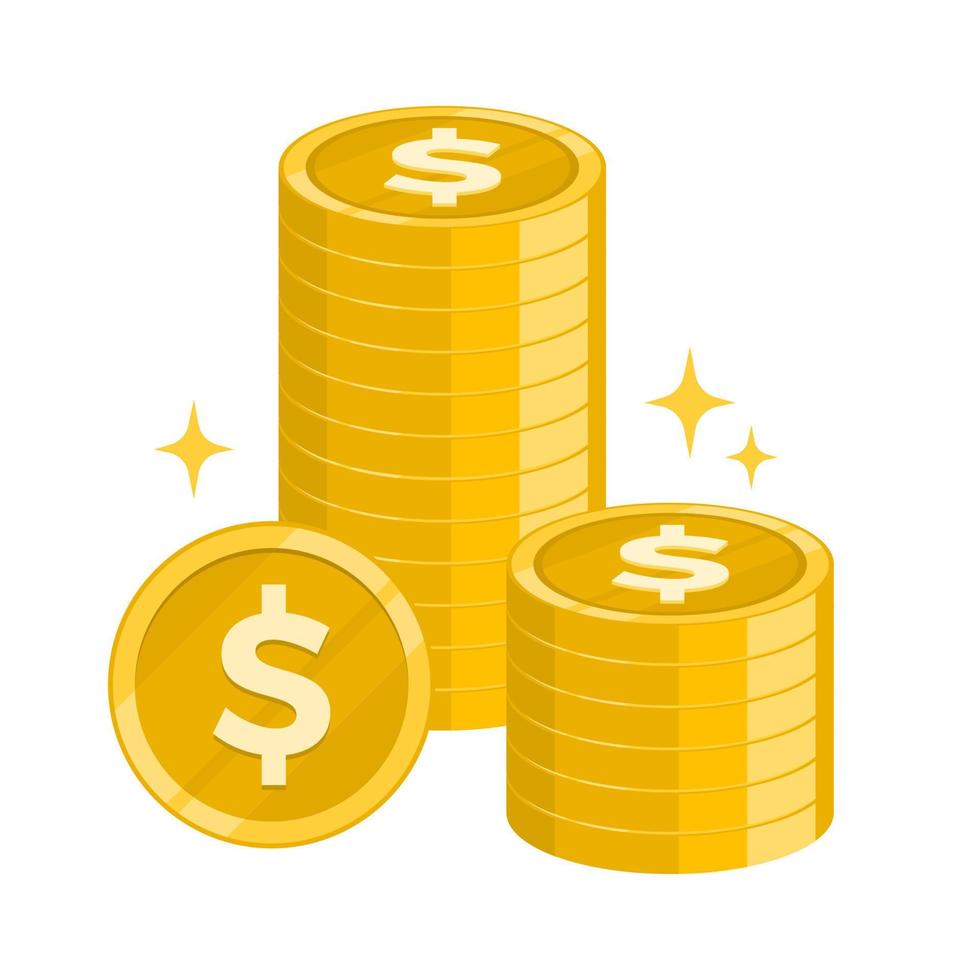 Gold dollar coins money illustration. Flat design. Editable vector format.