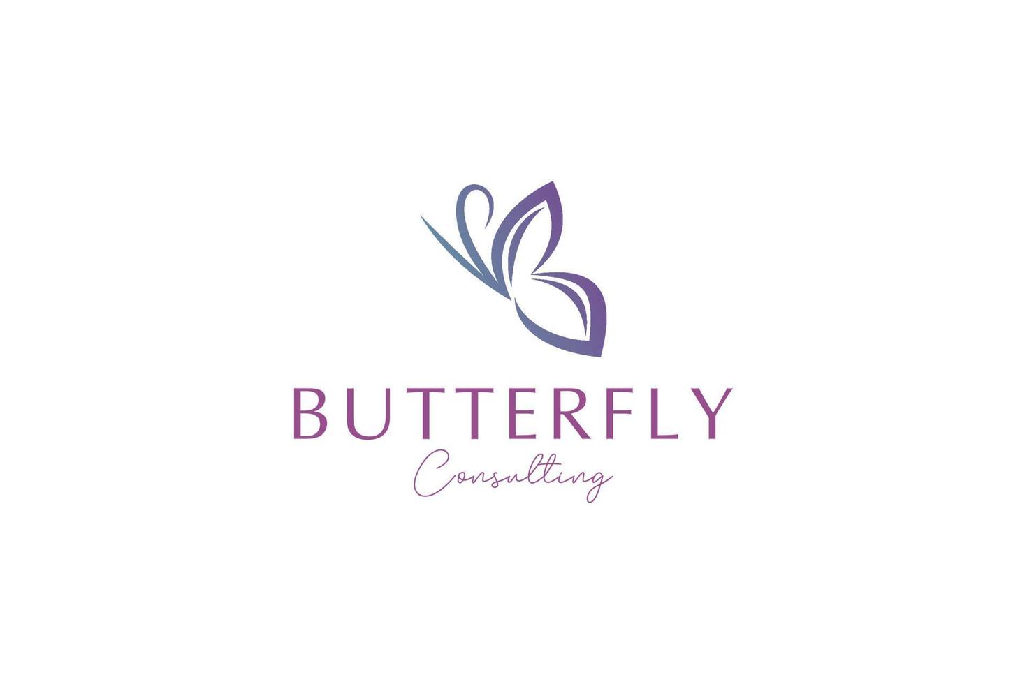 Abstract butterfly Logo. Line Purple Gradient Geometric Style isolated on White Background. Usable for Business, Consulting and Branding Logos. Flat Vector Logo Design Template Element.