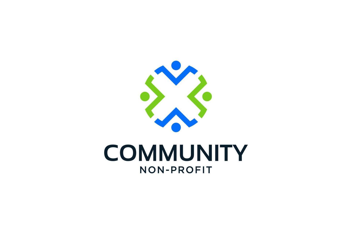 Abstract People Logo. Colorful Four Stars Human Symbol isolated one white background. Usable for Business, Non Profit and Teamwork Logos. Flat Vector Logo Design Template Element.