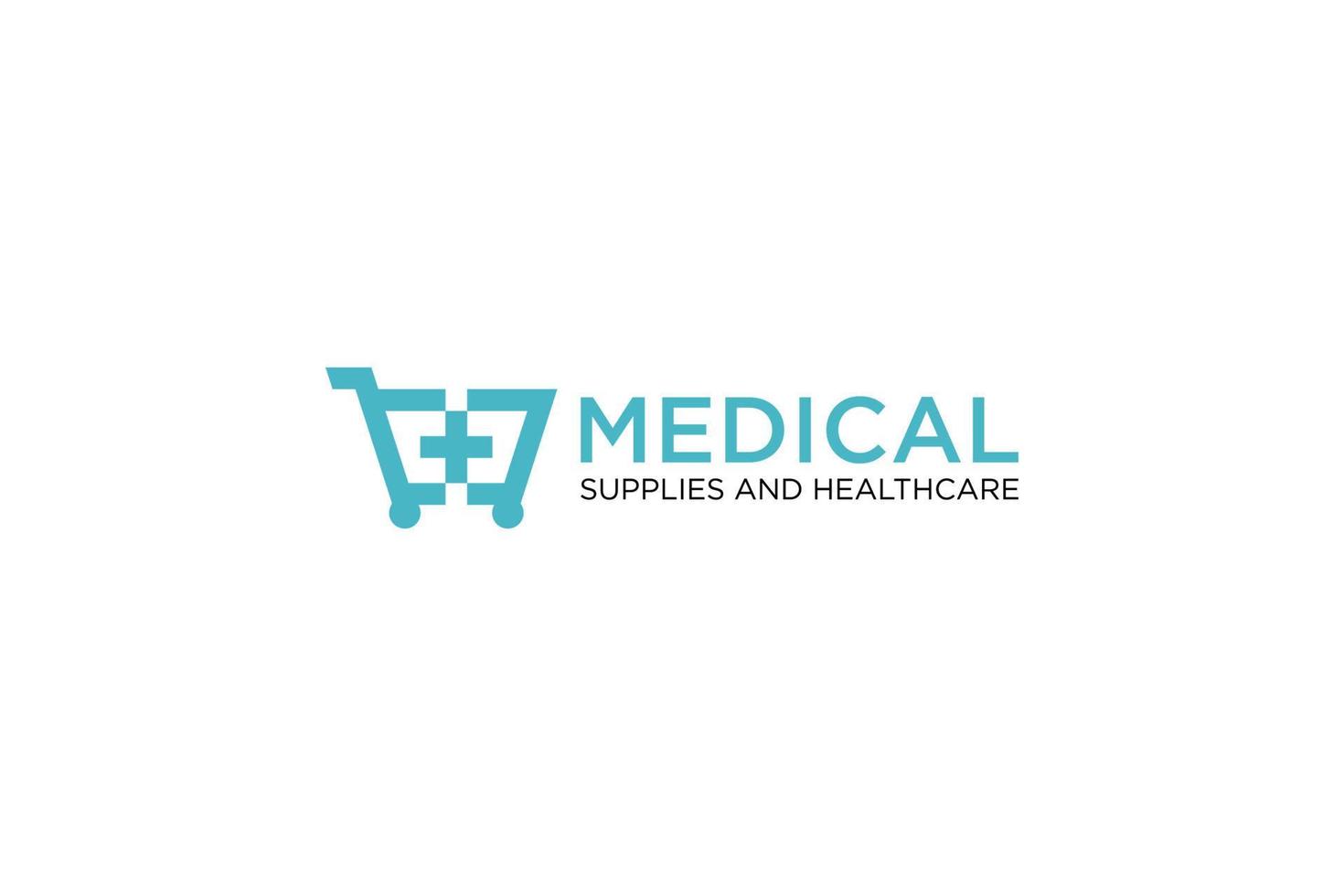 Abstract Medical Supplies Logo. Blue Line With Cart Geometric Style isolated on White Background. Usable for Business, Medical and Branding Logos. Flat Vector Logo Design Template Element.