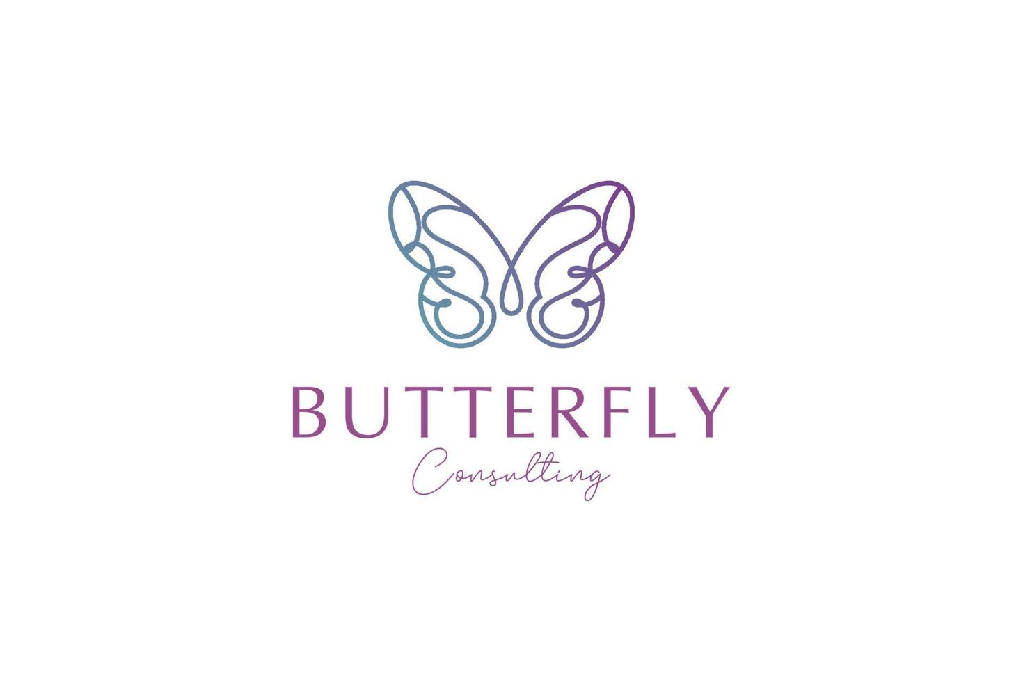 Abstract butterfly Logo. Line Purple Gradient Geometric Style isolated on White Background. Usable for Business, Consulting and Branding Logos. Flat Vector Logo Design Template Element.