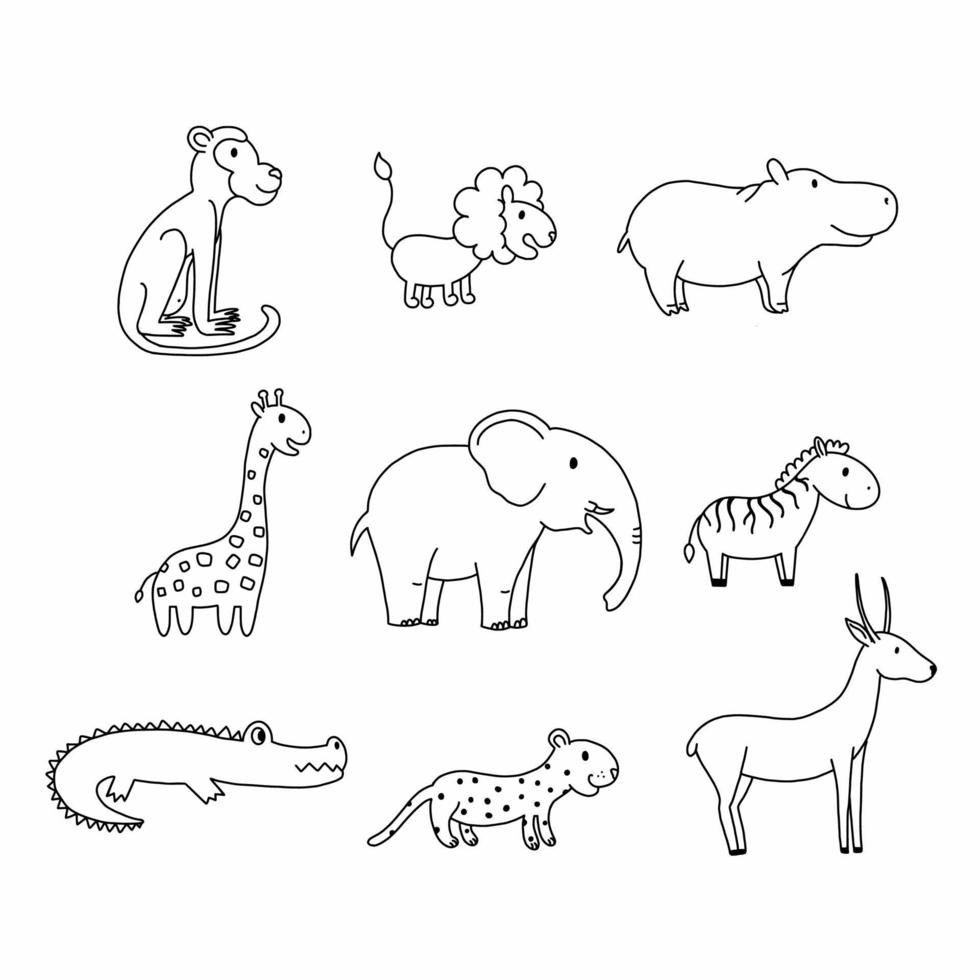 African animals in doodle style. Coloring book for kids. 5421605 Vector Art  at Vecteezy