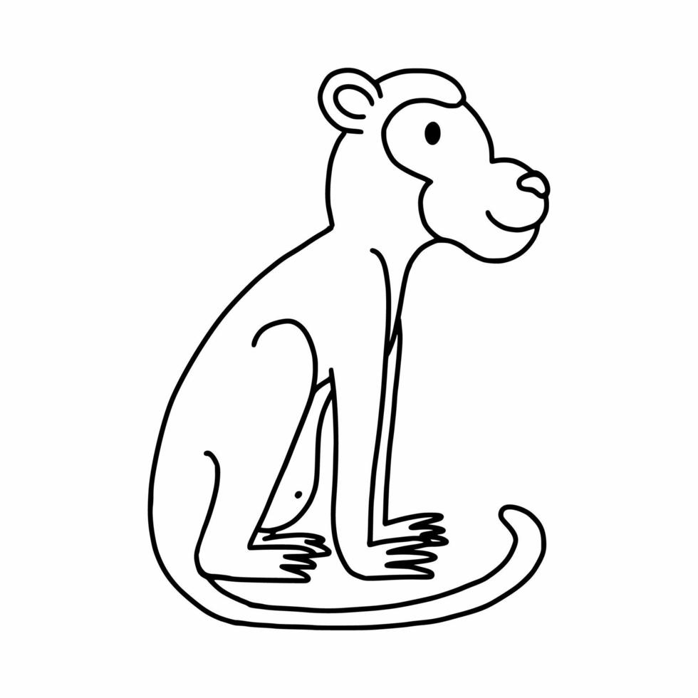 Doodle monkey. African animals. Coloring book for kids. vector