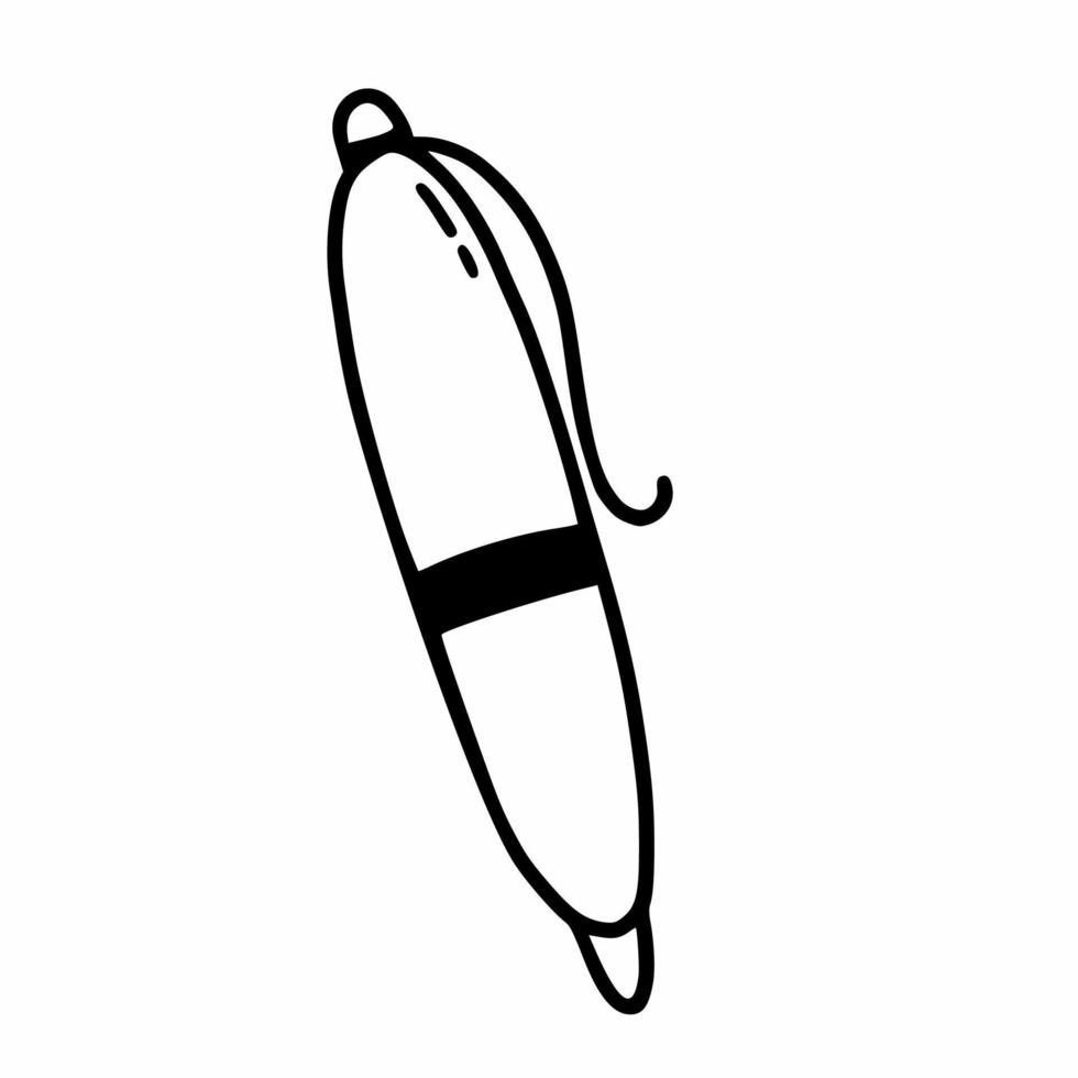 Ballpoint pen for writing. Vector doodle icon. Chancellery. Pencil with ink.