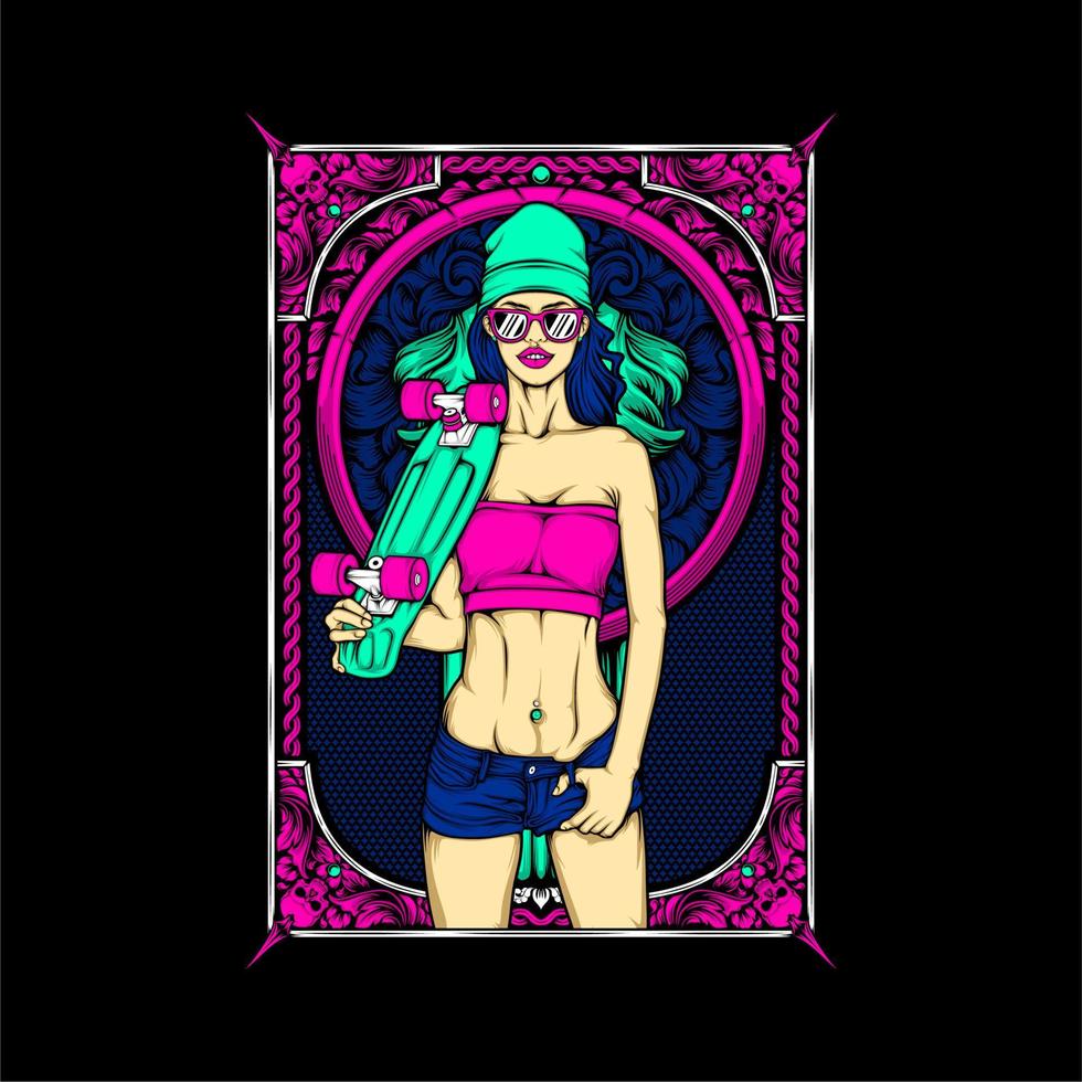 skateboard girl illustration vector