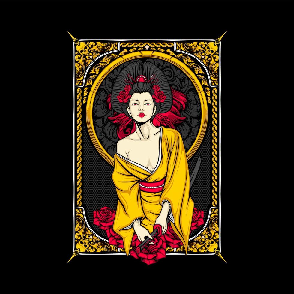 ilustración de geisha samurái vector