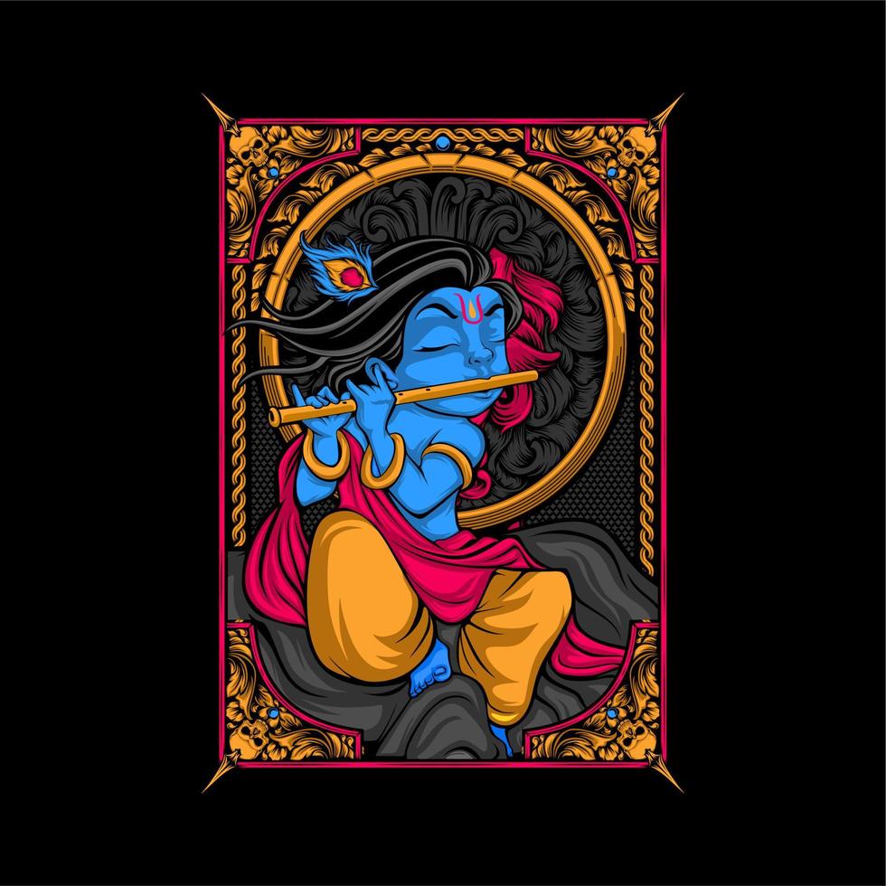 krishna play flute illustration vector