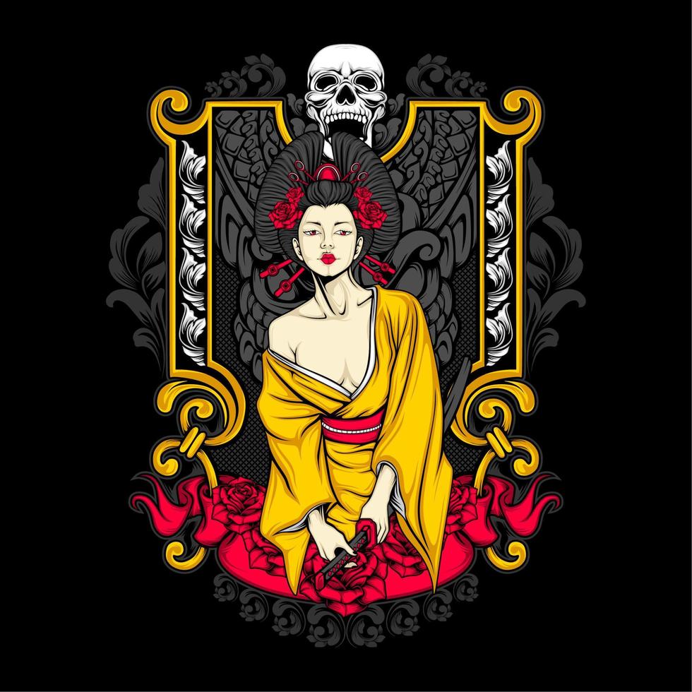 ilustración de geisha samurái vector