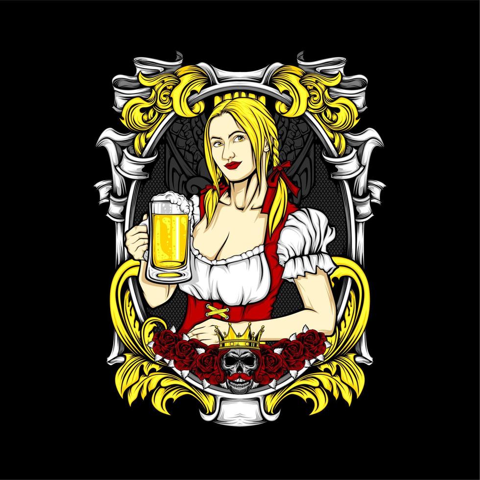 ilustración de chica de cerveza vector