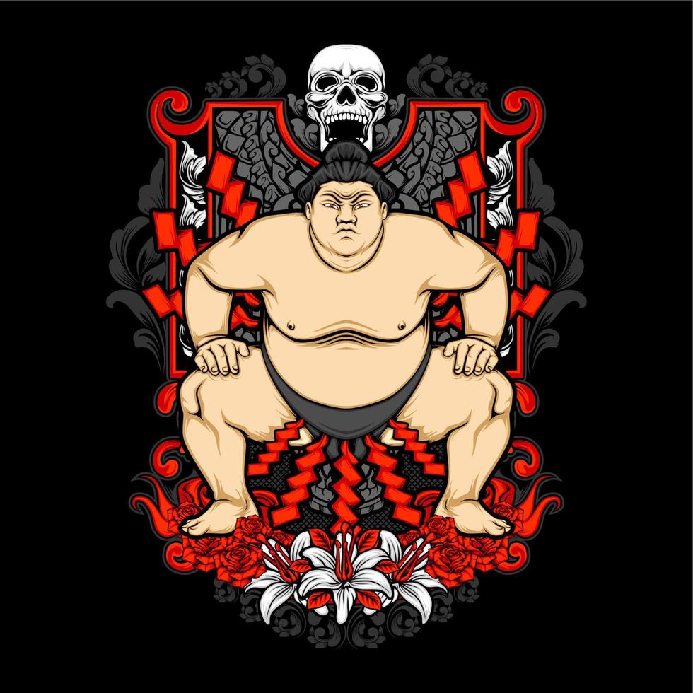 japanese sumo illustration vector